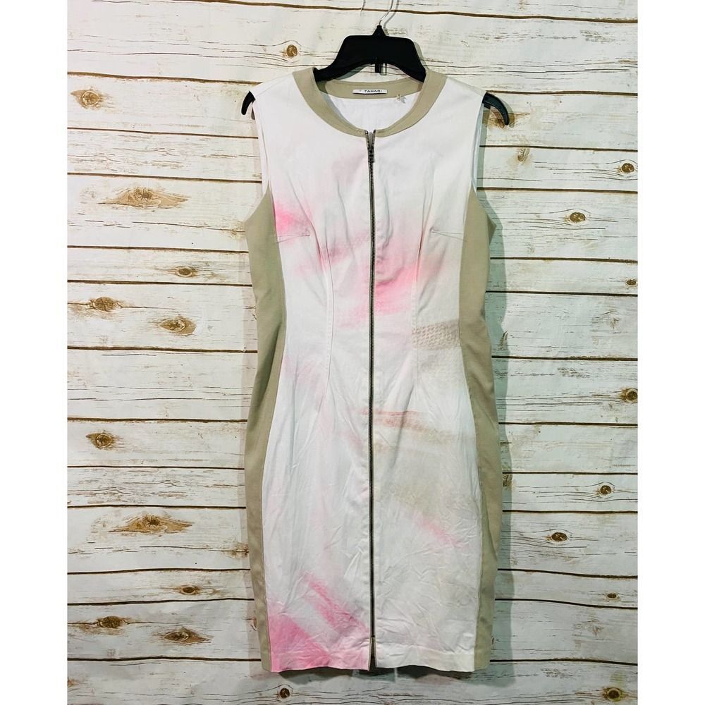 T Tahari Womens White Grey Sleeveless Front Full Zip Crewneck Mini Dress Size 10